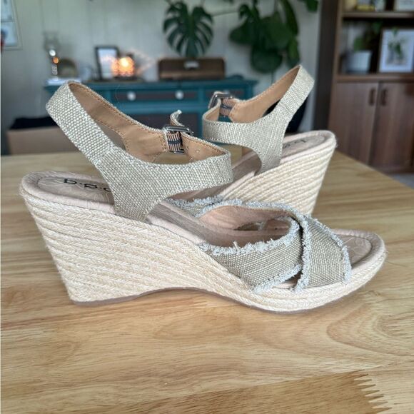 b.o.c. Beige Fabric Espadrille Wedge Comfort Bohemian Sandals - Picture 3 of 6